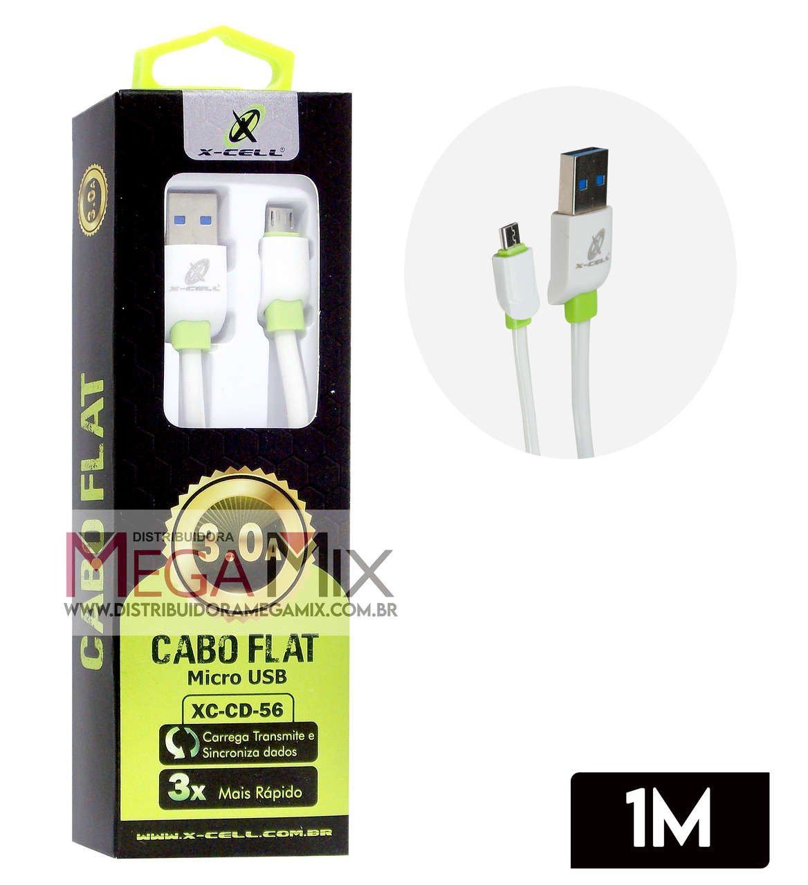 CABO CELULAR FLAT DADOS MICRO USB V8 XC-CD-56 X-CELL