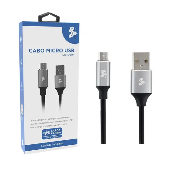 CABO MICRO USB P/ USB A 1.2METROS ALUMINUM MP-100M 5+ 