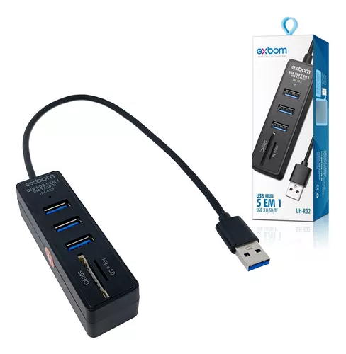 HUB 3 PORTAS USB 3.0 C/ LEITOR DE CARTÃO UN-R32 EXBOM 3462