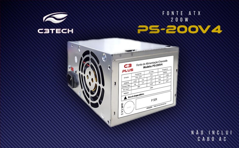 FONTE ATX 200W NAC. S/ CABO PS-200V4 C3TECH